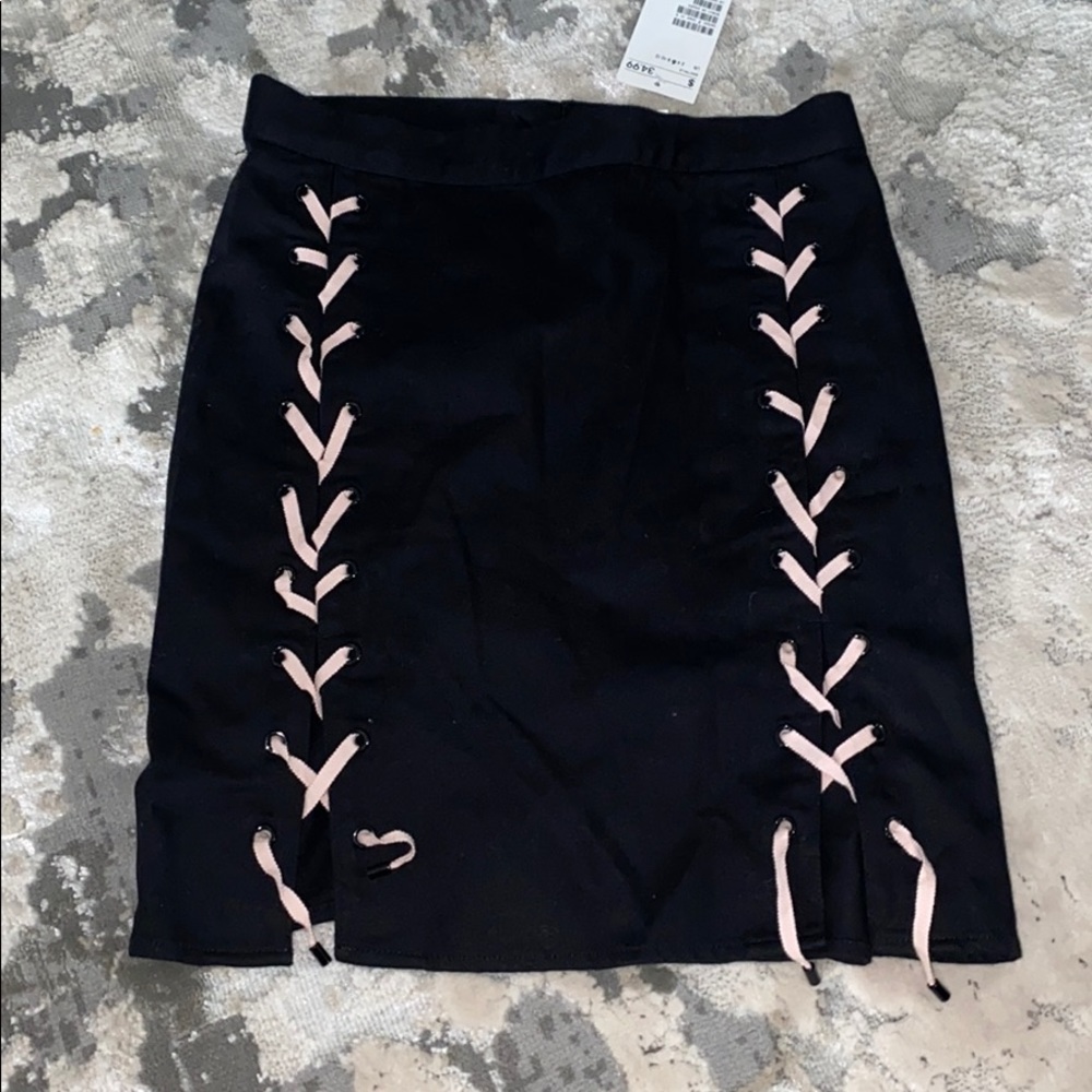 NWT Black Lace up Mini Skirt